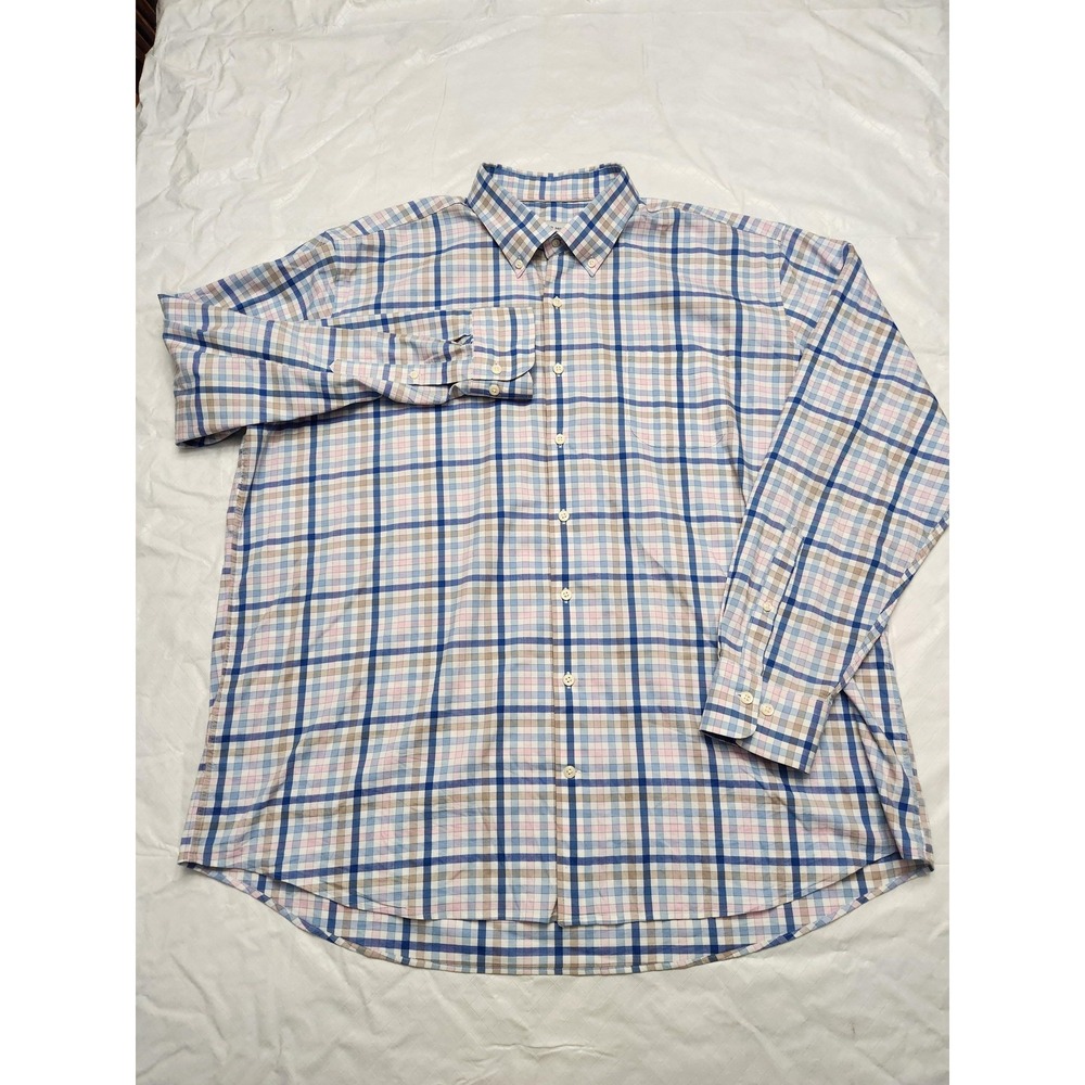 Peter Millar Shirt Mens 2XL Blue Plaid Stretch Twill Button Down Long Sleeve